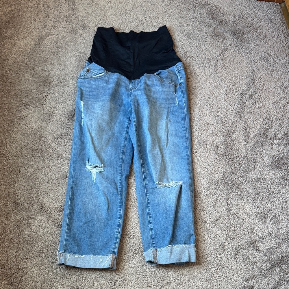 Sonoma Maternity Distressed Straight Leg Cropped Jeans Blue Denim SIZE 2